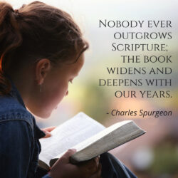 Girl reading Scripture with Charles Spurgeon quote