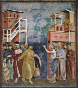 Giotto's painting of St. Francis standing naked in the public square